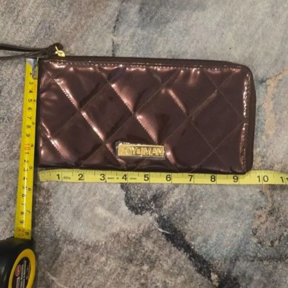 Joy & Iman Quilted Patent Leather Wristlet Chocolate Brown NWOT
